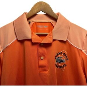 Lacoste Sport Men's Medium Orange Crocodile Logo Miami Open Tennis Snap Polo euc